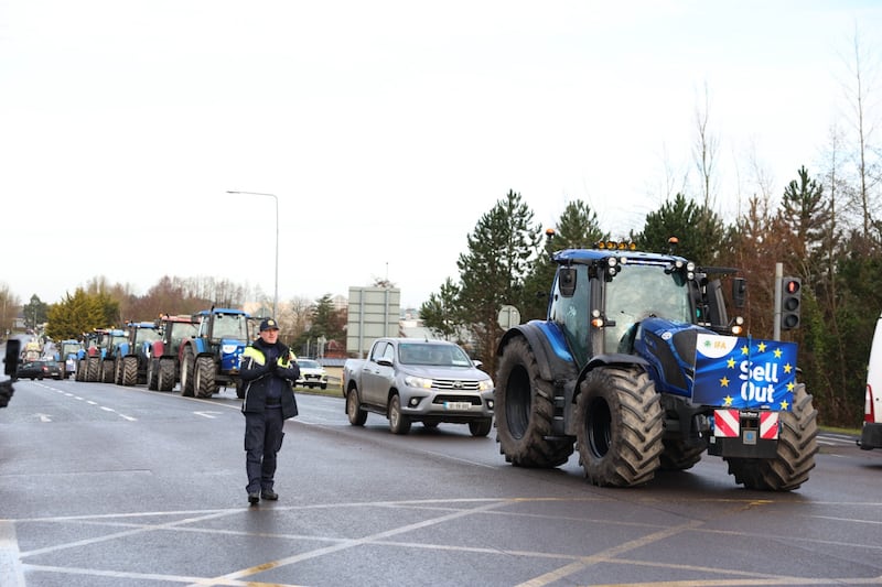 Farmers from across the country drive through Athlone to protest against the Mercosur deal. Photograph: Enda O’Dowd