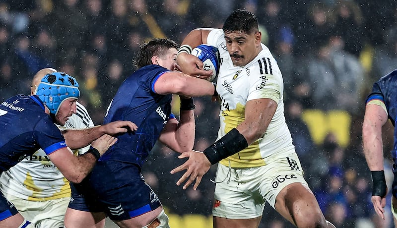 Leinster's Joe McCarthy tackles Will Skelton of La Rochelle during the teams' Champions Cup round-one match at Stade Marcel Deflandre in 2023. Photograph: Dan Sheridan/Inpho