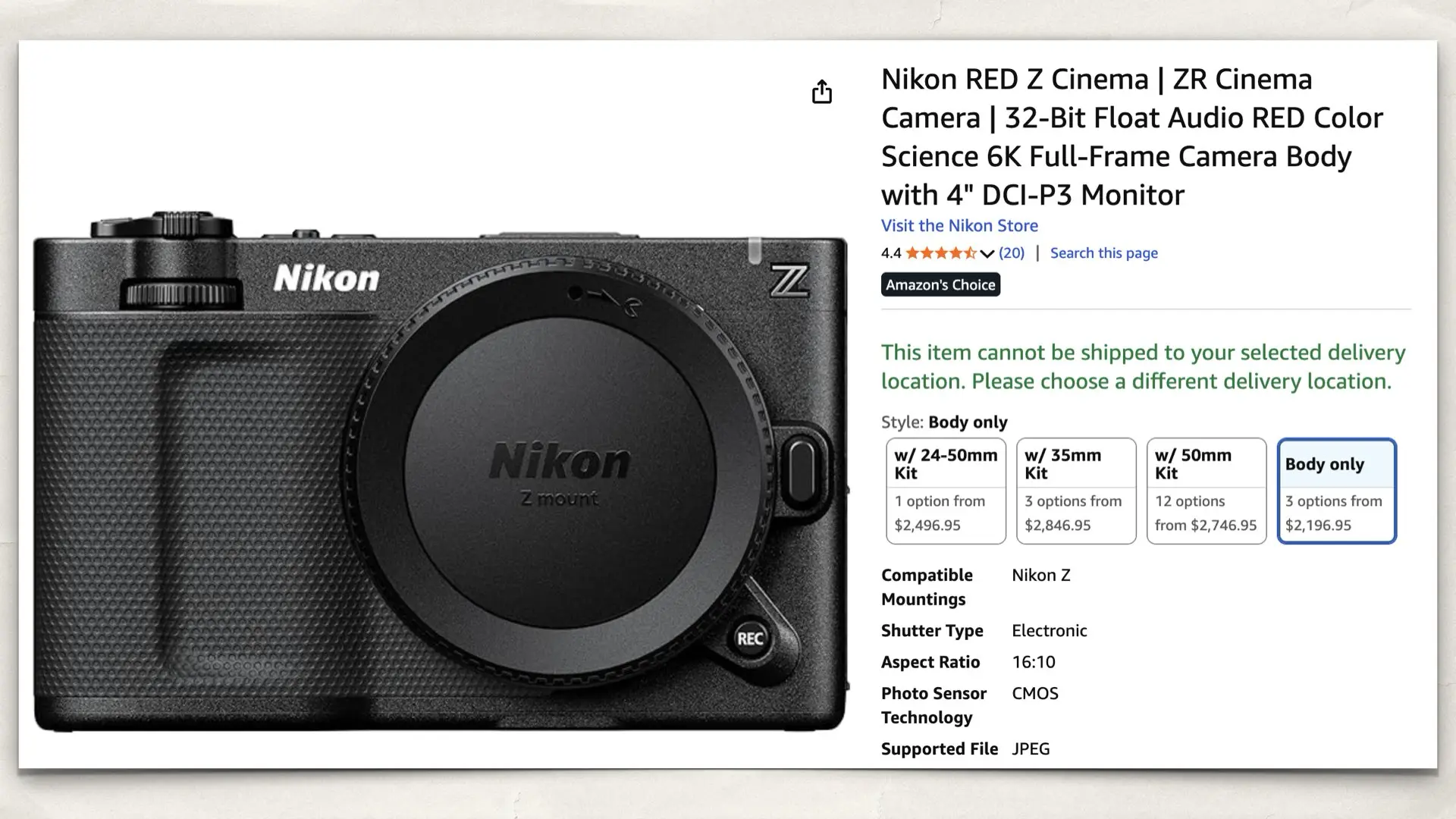 Nikon RED Z Cinema on Amazon