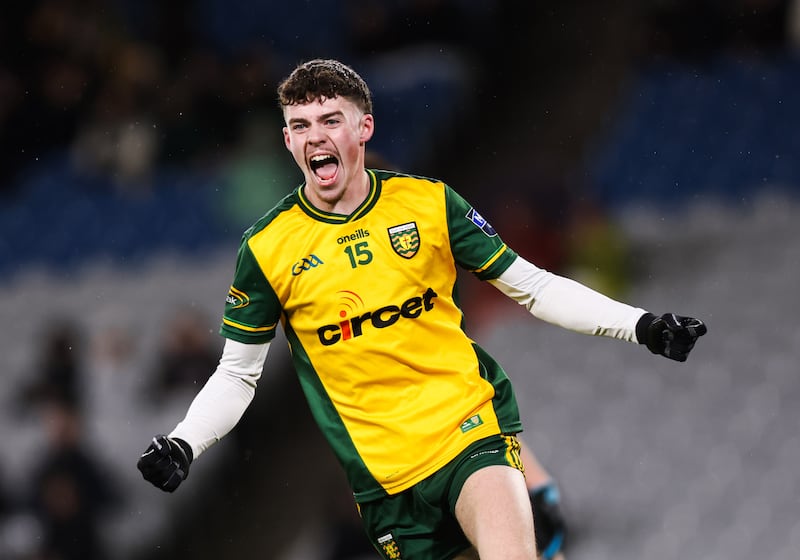 Donegal's Shea Malone celebrates after scoring his side's goal. Photograph: Tom Maher/Inpho