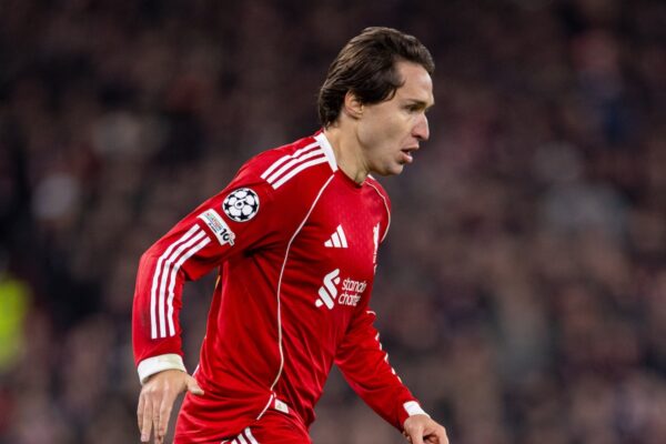 LIVERPOOL, ENGLAND - Wednesday, November 26, 2025: Liverpool's Federico Chiesa during the UEFA Champions League match between Liverpool FC and PSV Eindhoven at Anfield. (Photo by David Rawcliffe/Propaganda)
