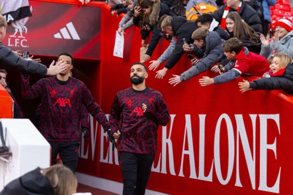 LIVERPOOL, ENGLAND - Saturday, December 13, 2025: Liverpool's substitute Mohamed Salah comes out of tunnel before the FA Premier League match between Liverpool FC and Brighton & Hove Albion FC at Anfield. (Photo by David Rawcliffe/Propaganda)