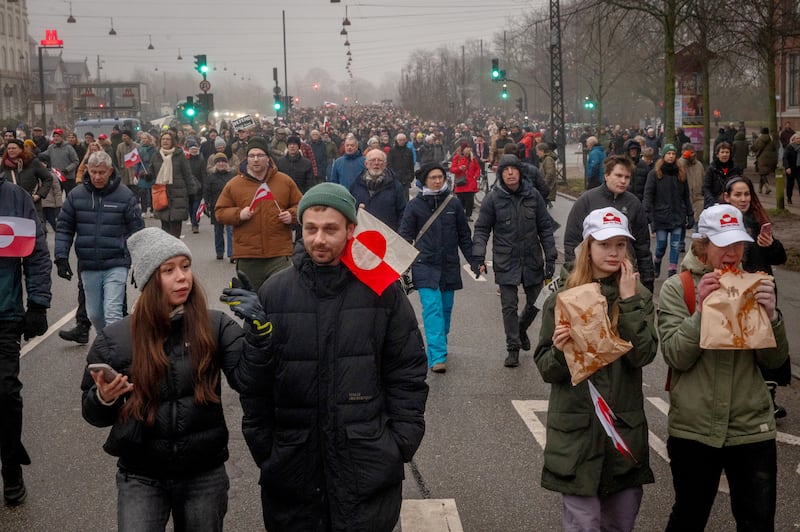 Thousands of Danes protest in Copenhagen, Denmark, on Saturday against Donald Trump’s stated aim to take over Greenland. Photograph: Hilary Swift/The New York Times
                      