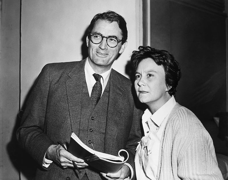 Actor Gregory Peck and novelist Harper Lee on the set of To Kill A Mockingbird. Photograph: Bettmann Archive