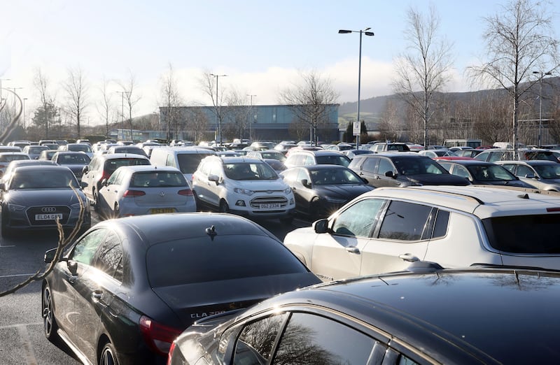 The car park at Newry train station is filled to capacity every day as workers board the Enterprise Express service to Dublin. Photograph: Stephen Davison  