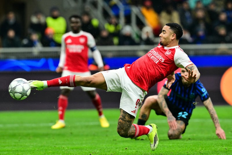 Gabriel Jesus scores Arsenal's first goal. Photograph: Stefano Rellandini/AFP via Getty Images
