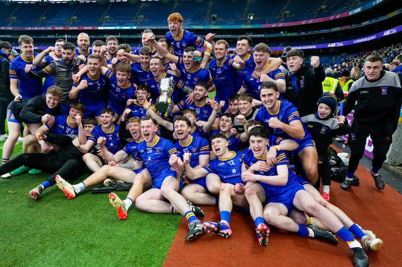 Ballymacelligott with the cup after winning the All-Ireland junior title. Photograph: James Lawlor/Inpho