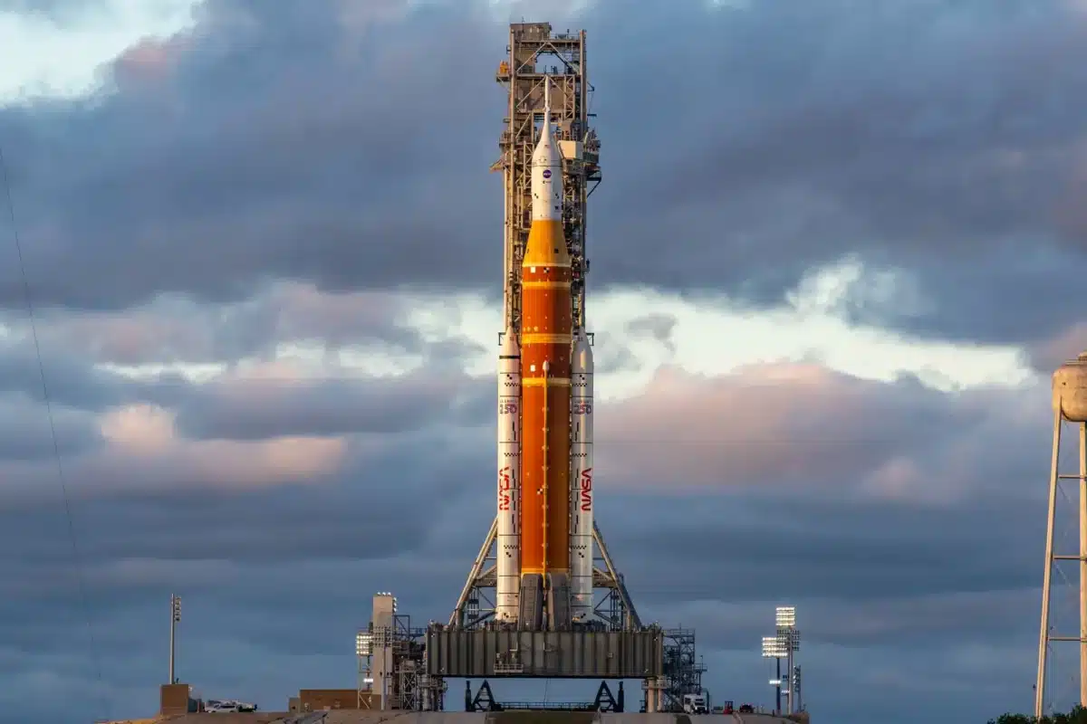 Sls Rocket On The Pad, Set For Artemis Launch At Dawn.