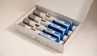 A prescription injector for Ozempic, a weight loss drug, pictured in Portland, Maine. People who stop taking GLP-1 drugs for weight loss are projected to regain their shed pounds within about one and half years.