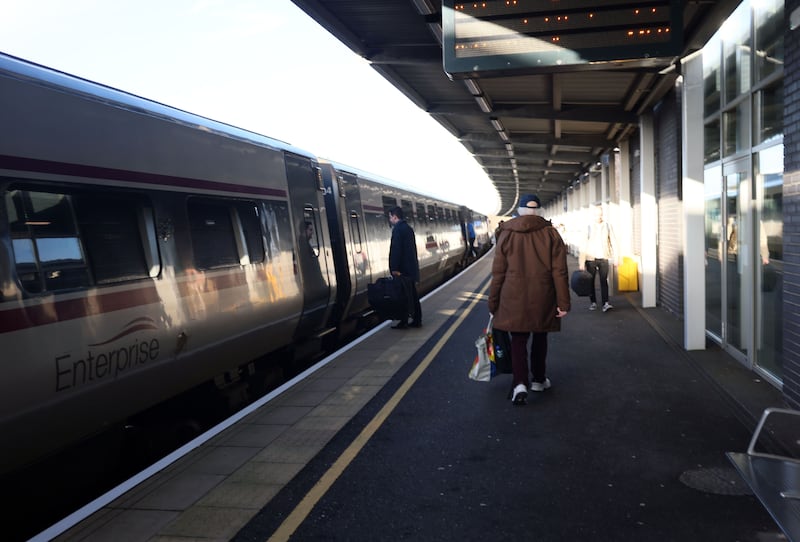 The Enterprise Express stops at Newry train station, Co Down. The station has become a transport hub for people working in Dublin. Photograph: Stephen Davison 