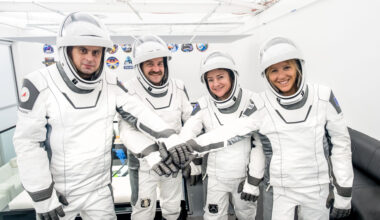 From left to right: Roscosmos cosmonaut Andrei Fedyaev, NASA astronauts Jack Hathaway and Jessica Meir, and ESA astronaut Sophie Adenot from France.