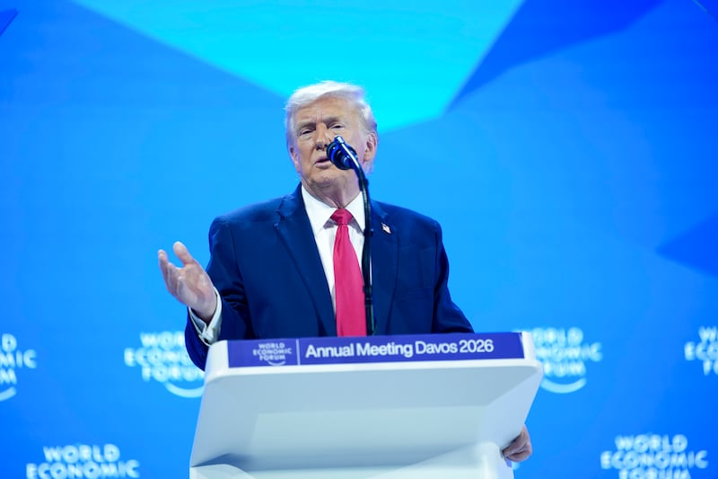 US president Donald Trump addresses the World Economic Forum in Davos, Switzerland, on Wednesday. Photograph: Doug Mills/The New York Times
                      