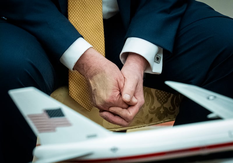 Make-up on the back of Donald Trump’s right hand, which officials say was to cover bruising. Photograph: Doug Mills/The New York Times                     