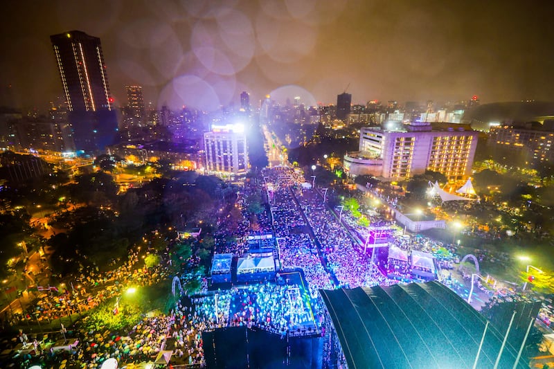 Crowds gather in Taiwan for New Year's Eve celebrations. Photograph: EPA