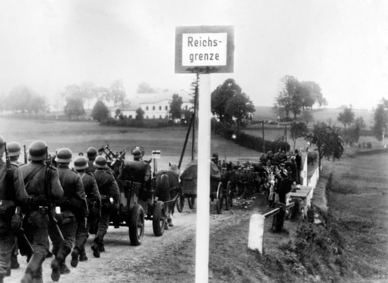 German nazi troops cross the border near Kleinphilipsreuth, Czechoslovakia, to occupied the Sudetenland, October 1st 1938. Photograph: AFP/ Getty Images