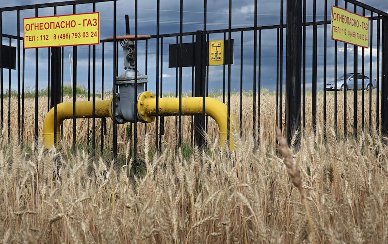 A sliding valve on the Russian Gazprom pipe supplying gas to residential buildings in a wheat field in Domodedovo, outside Moscow in Russia. Photograph: Maxim Shipenkov/EPA