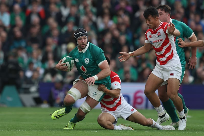 Caelan Doris in action for Ireland against Japan at the Aviva Stadium in November. Photograph: Gary Carr/Inpho