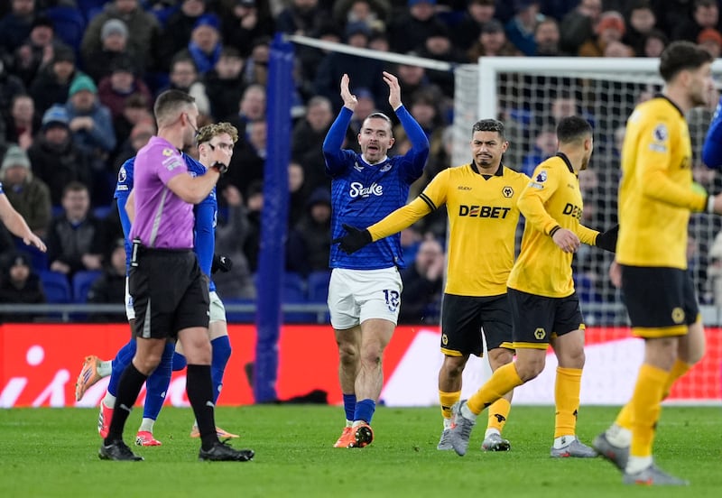 Everton's Jack Grealish claps the referee after a decision given against him. Photograph: Peter Byrne/PA