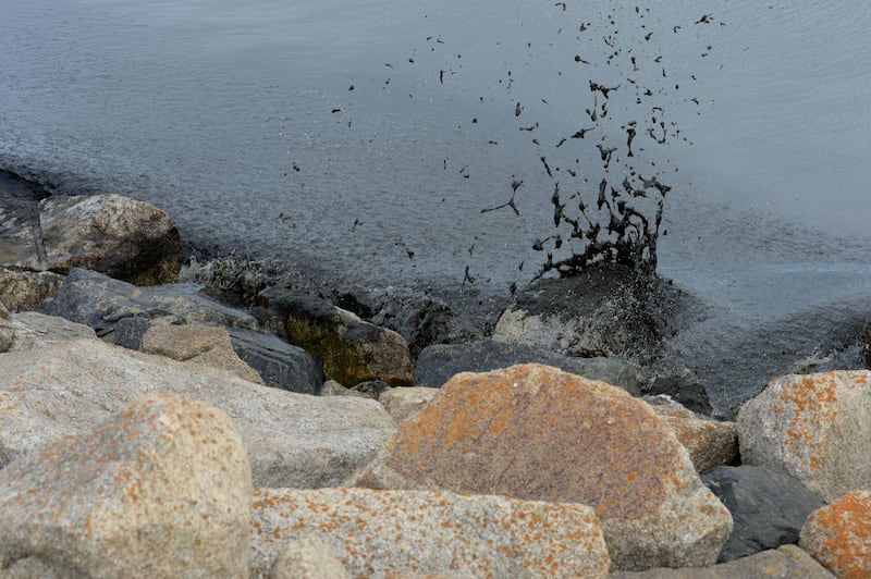Brown sludge on the beach at the Shelly Banks in Dublin adjacent to the Poolbeg wall. Photograph: Alan Betson