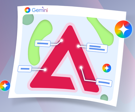 A diagram with annotations on a sheet of paper, and Google Gemini logos around.