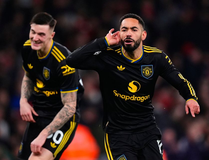 Manchester United's Matheus Cunha celebrates scoring the winner