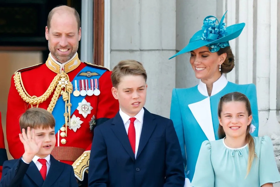 Max Mumby/Indigo/Getty Prince William and Kate Middleton with their children at Trooping the Colour in June 2025