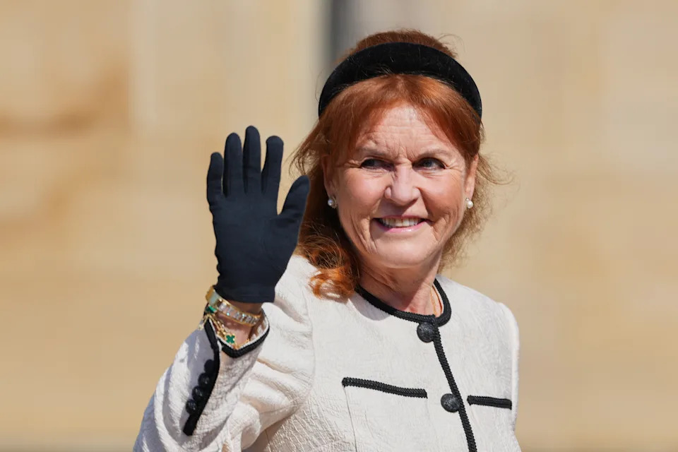 Sarah Ferguson waves as she attends the Easter Matins Service at St. George's Chapel, Windsor Castle on April 20, 2025 in Windsor, England. (Photo by Kirsty Wigglesworth - WPA Pool/Getty Images)
