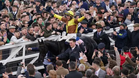 PA Media Galopin Des Champs and jockey Paul Townend after winning the Cheltnham Gold Cup in 2024