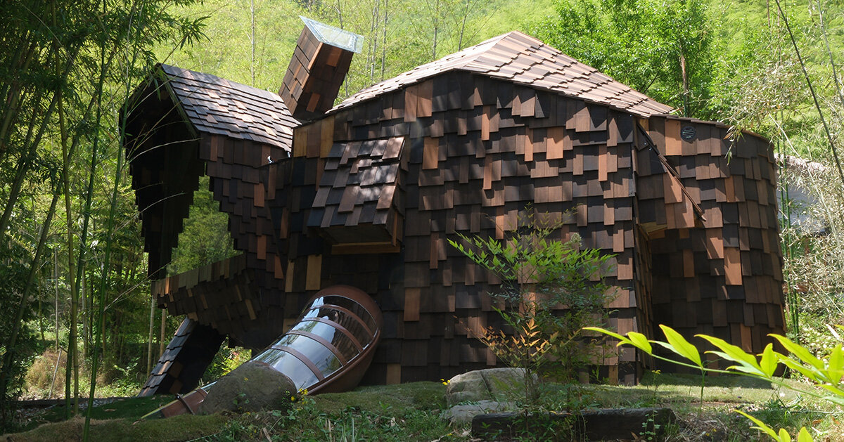 bamboo-clad guest room stretches like a cat in chinese forest