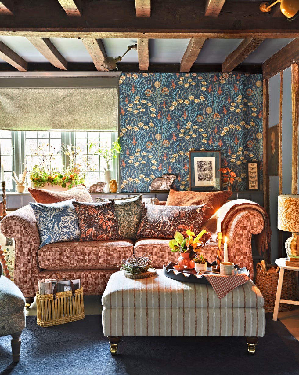 cozy living room with a sofa and decorative elements