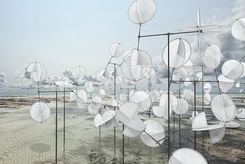 dancing installation by vincent leroy mirrors movements of wind on zanzibar’s shoreline