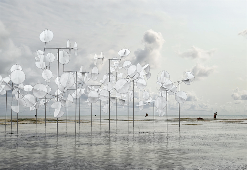 dancing installation by vincent leroy mirrors movements of wind on zanzibar’s shoreline