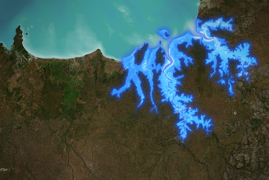 A map shows saltwater covering more ground as it overflows channel banks.