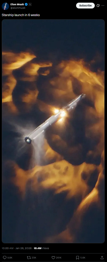 Elon Musk signals a possible March 2026 launch window