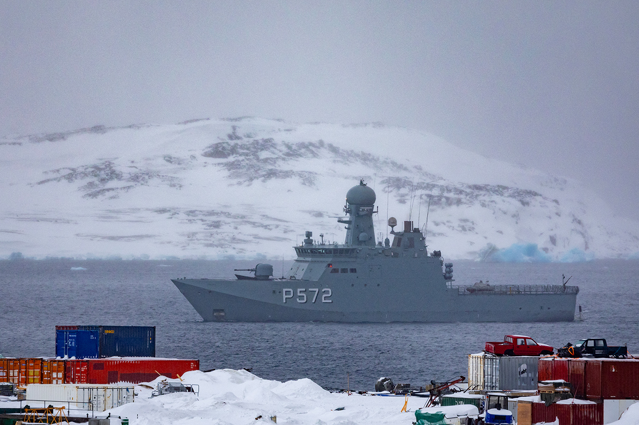 Danish navy vessel P572 Lauge Koch patrols the waters off the capital Nuuk, Greenland