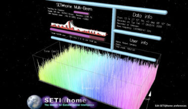 A screenshot of the SETI@home user interface on a desktop computer in 2009. Image credit: Robert Sanders / UC Berkeley.