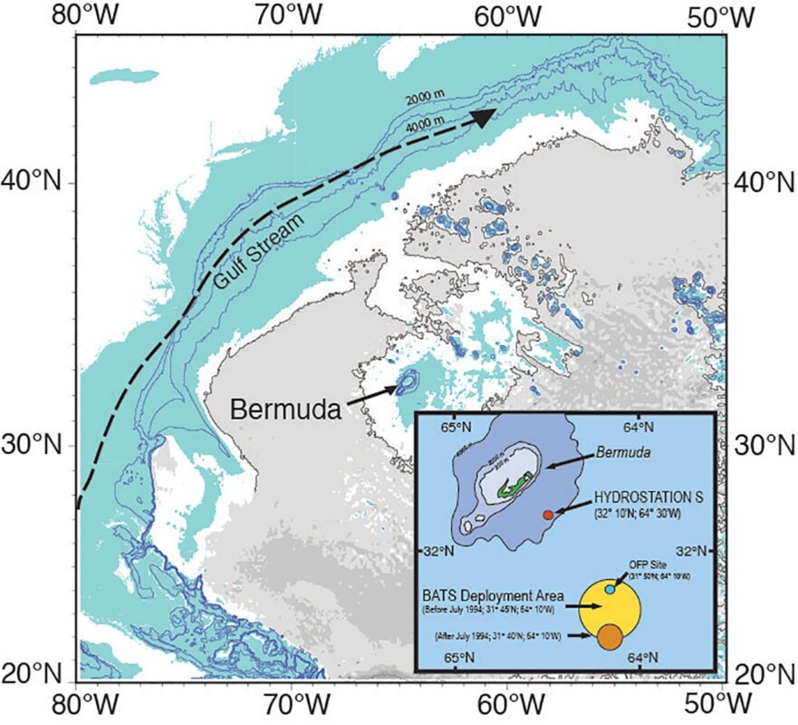 Location Map Of The Island Of Bermuda And Two Ocean Time Series (hydrostation S, 1954 To Present; And The Bermuda Atlantic Time Series, Bats, 1988 To Present) Sites
