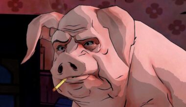 A pig smokes a cigarette.