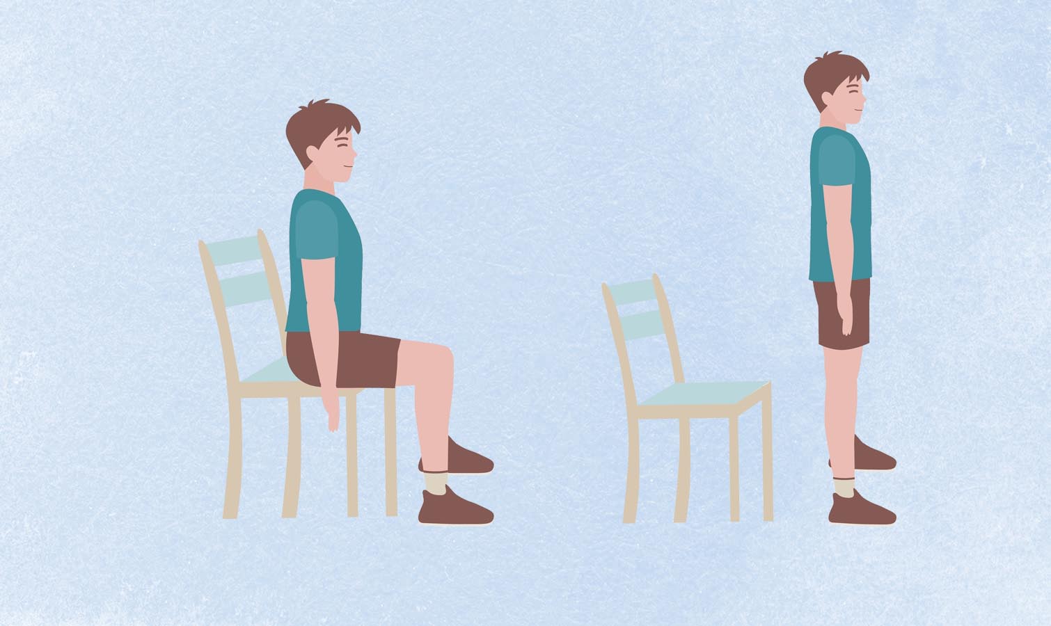 an illo of a man doing the sit-to-stand exercise