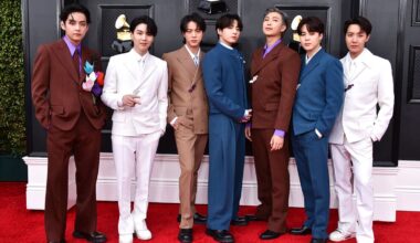 BTS pictured at the Grammy Awards in April 2022. Pic: AP