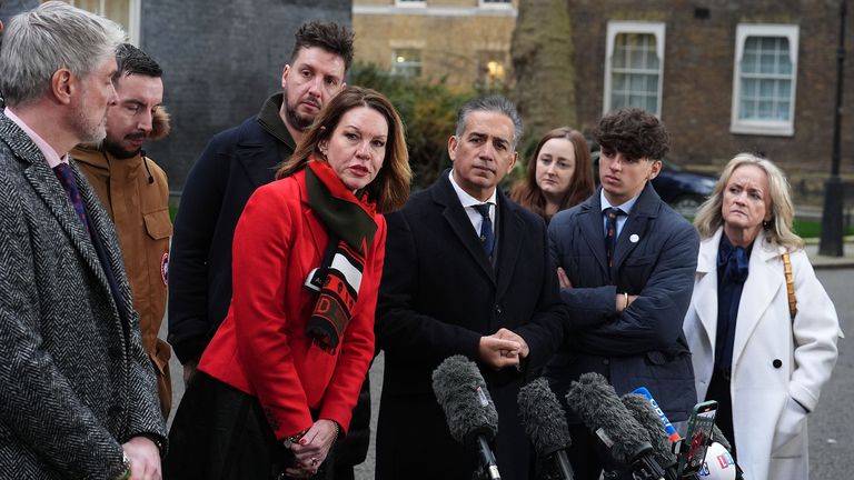 Family members of the Nottingham attack victims at Downing Street. Pic: PA
