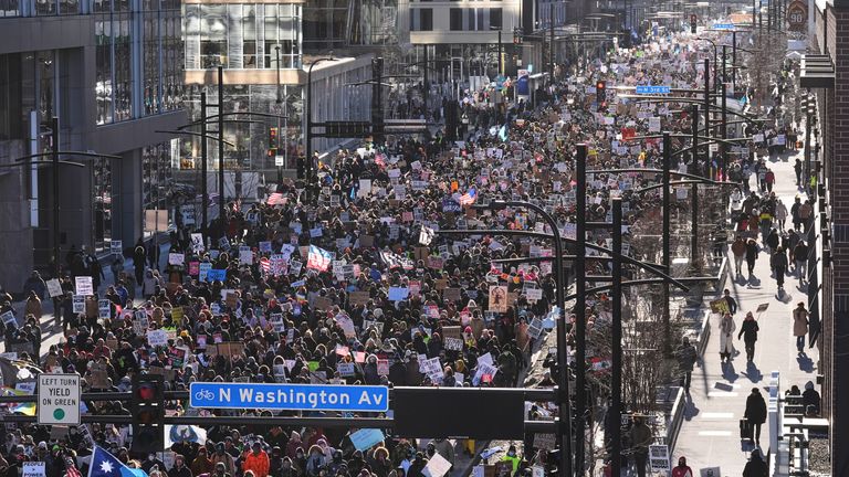 Minneapolis protest on 30 January. Pic: AP