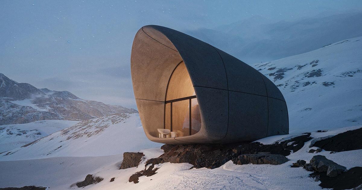 high-altitude cottage emerges like a rock from georgian mountains