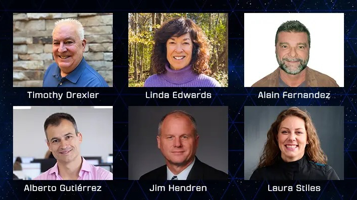 a photo grid showing headshots of six people &mdash; four men and two women