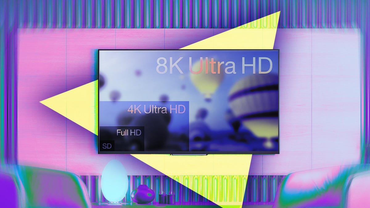 A sample of different size TVs, from full HD to 8K ultra HD.