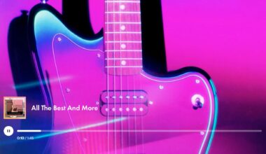 A guitar with a pink background and highlights.