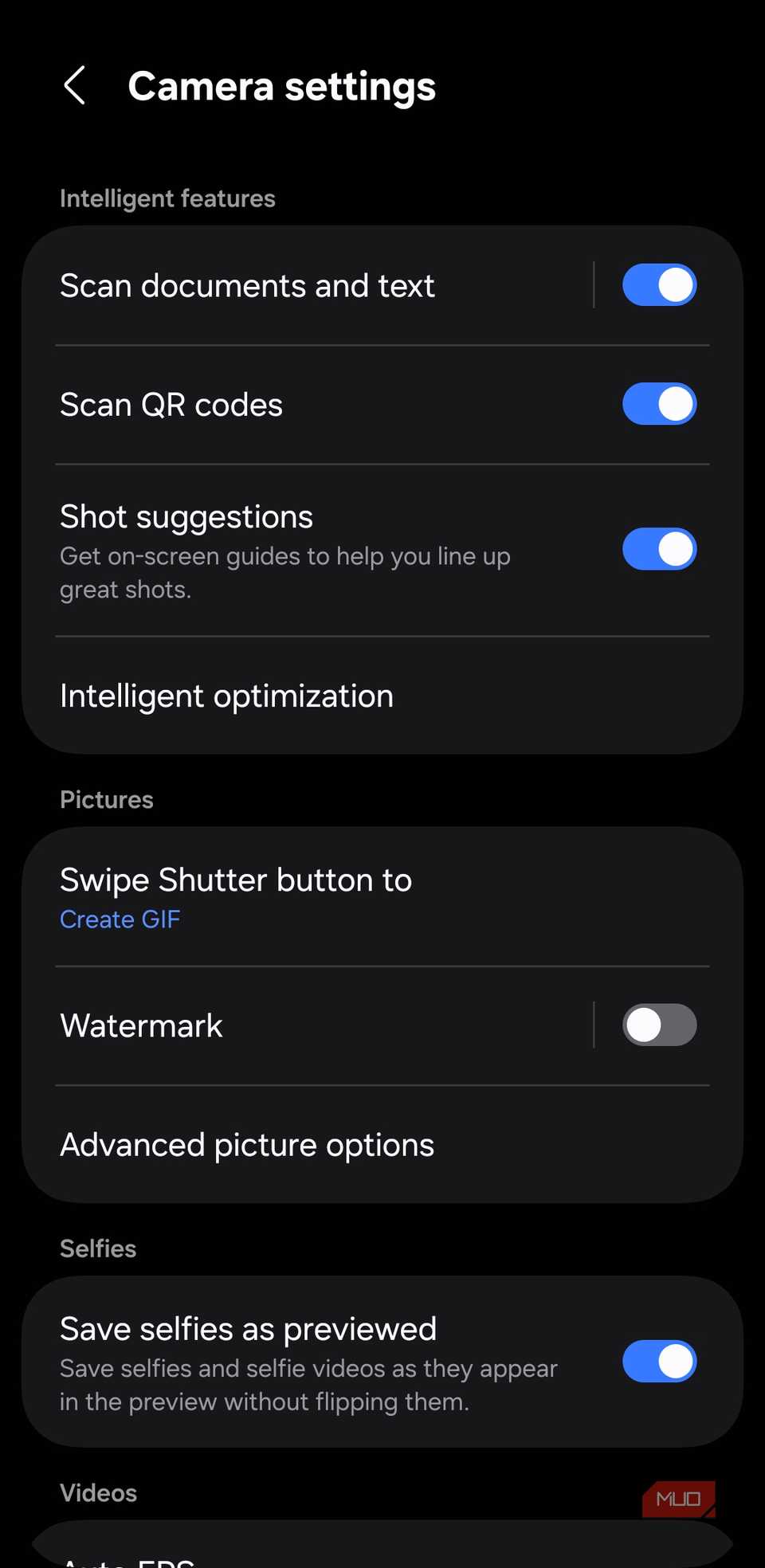Watermark settings on Samsung phone