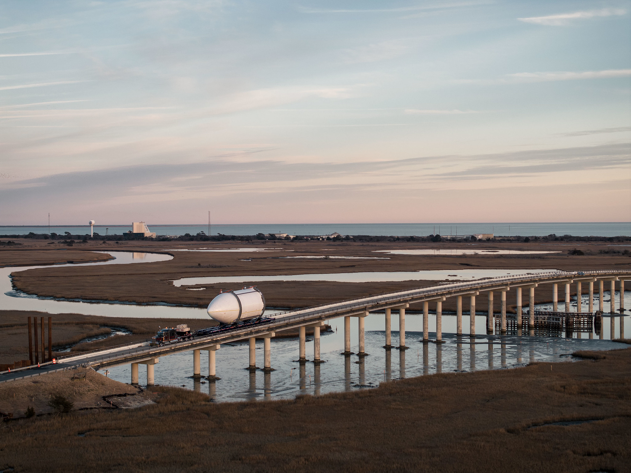 A rocket fairing is being transported