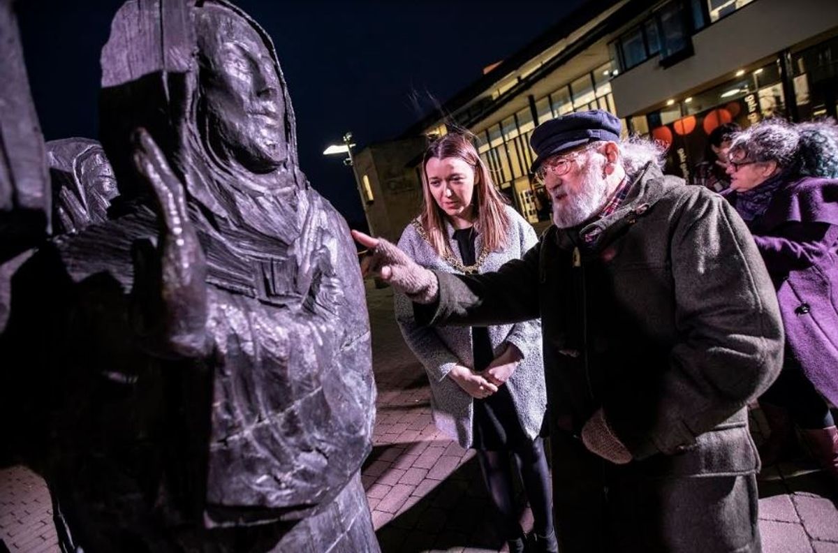 Katie Corrigan, with artist Fenwick Lawson