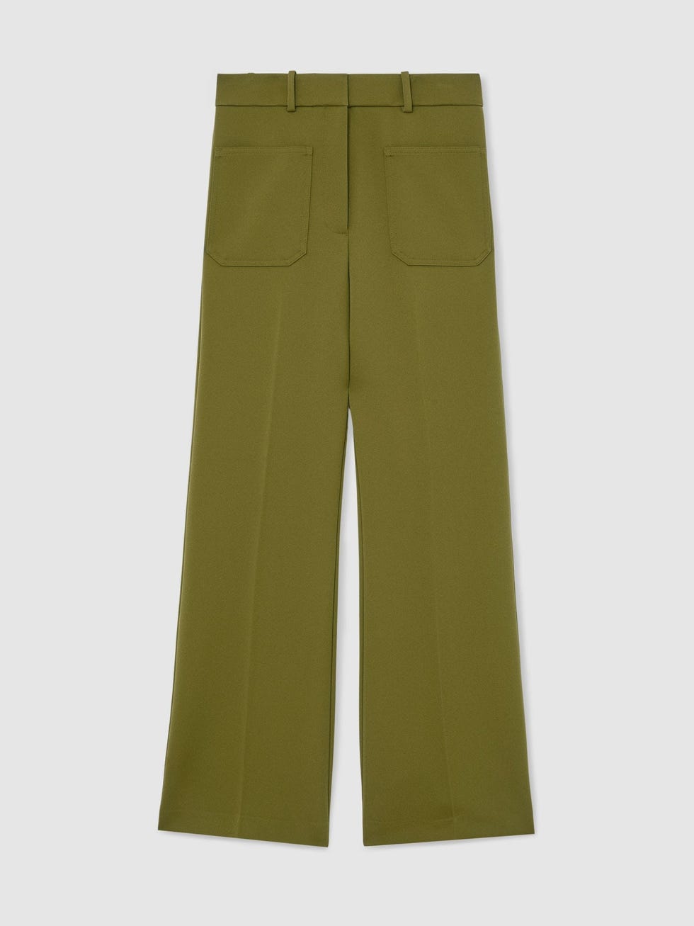 Twill High-Rise Flared Trousers in Chartreuse Green Twill High-Rise Flared Trousers in Chartreuse Green